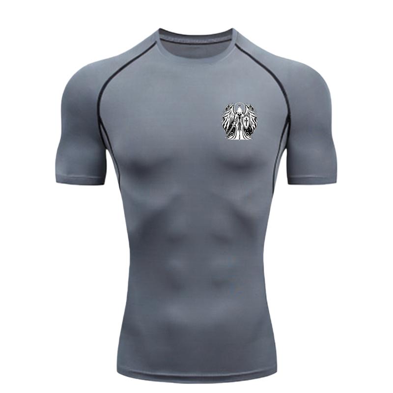 Angel Warrior Men's Sports T-shirt Training Fitness Compression Shirt Rashgard Tops Quick Dry Short Sleeve T-Shirt