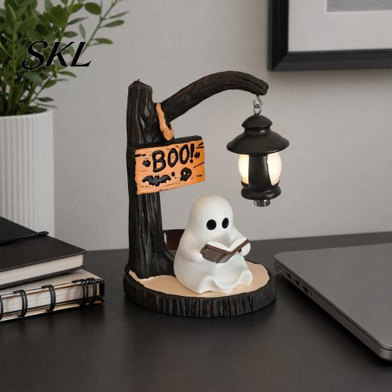 Halloween-Umgebungsbeleuchtung Hexe/Geist LED-Lampe, Gotisches Harzornament mit Warmlicht für Heimdekoration Dekor, Schreibtisch Gruselige Nachtparty Leuchtlampe