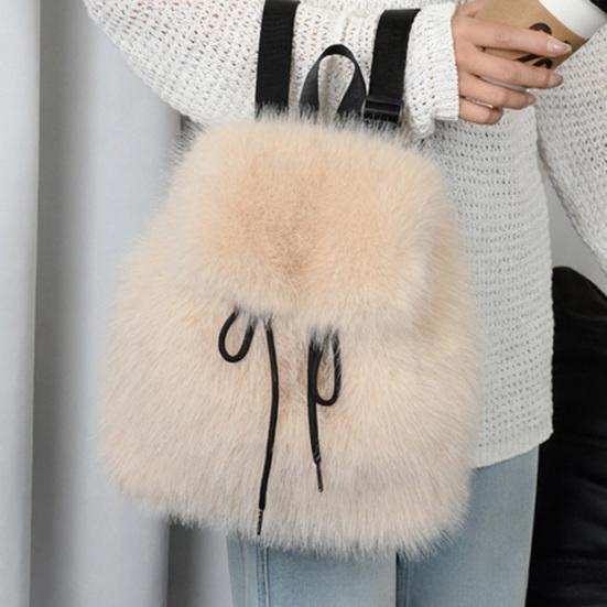 Women Furry Backpack Casual Cute Fluffy Daypack Drawstring Closure Soft Girls Fuzzy Backpack for Street Travel Commuting Daily Errands