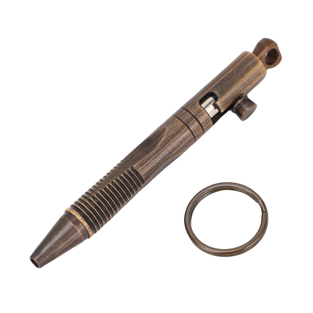Mini Quick Release Ballpoint Pen Brass Pocket Compact Pen with Detachable Keychain On Top for