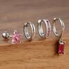 4PCS Exquisite Stainless Steel Flower Square Earrings Set for Women Gold Plated Huggie Dangle Earring Piercing Jewelry Aretes
