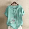 Women's Fashion Flowers and Plants Prined Short Sleeve T-shirt Loose Cotton Shirt Casual Loose Summer Blouse Tops Plus Size