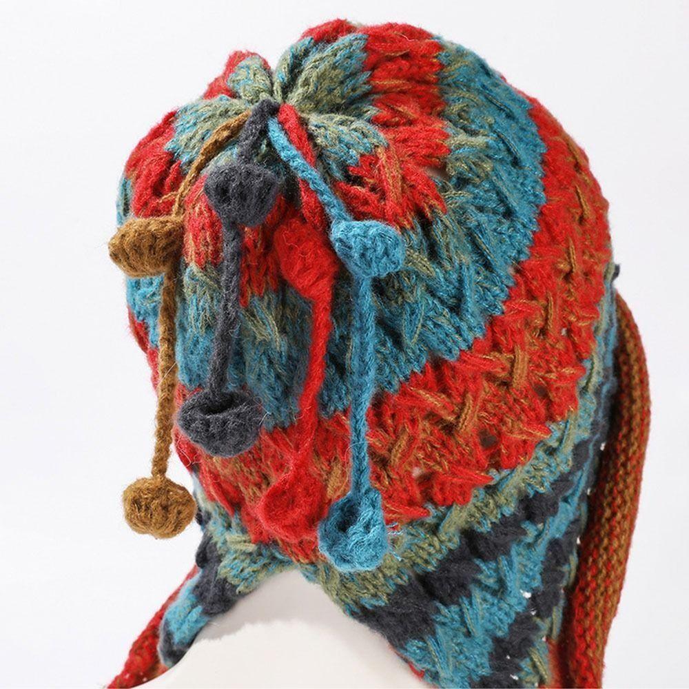 Rainbow Striped Knitted Woolen Hat Ethnic Style Winter Bomber Cap Fashion Beanie Hat  Outdoor