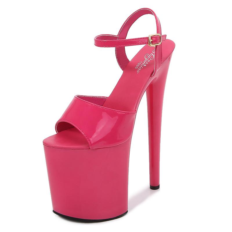 Women's 20CM Ultra High Patent Leather Stiletto Sandals - Extreme Thin Heels Sexy Waterproof Party Shoes for Summer Nightclub & Evening Wear