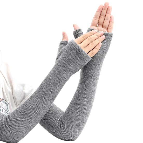 1 paire de gants d'automne et d'hiver sans doigts tricotés à haute élasticité pour écran tactile, antidérapants, longueur coude, chauffe-bras, manches pour garder au chaud, coupe-vent, cyclisme