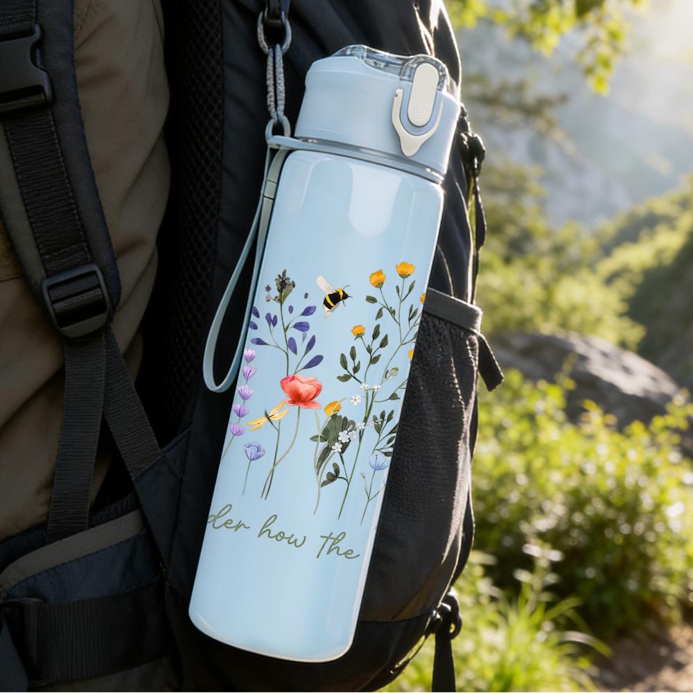 1PC Wildflower Inspirational Quote Graphic,750ml Color Plastic Sports Water Bottle,Leakproof Flip Straw Lid,Suitable for Sports Office Home Use