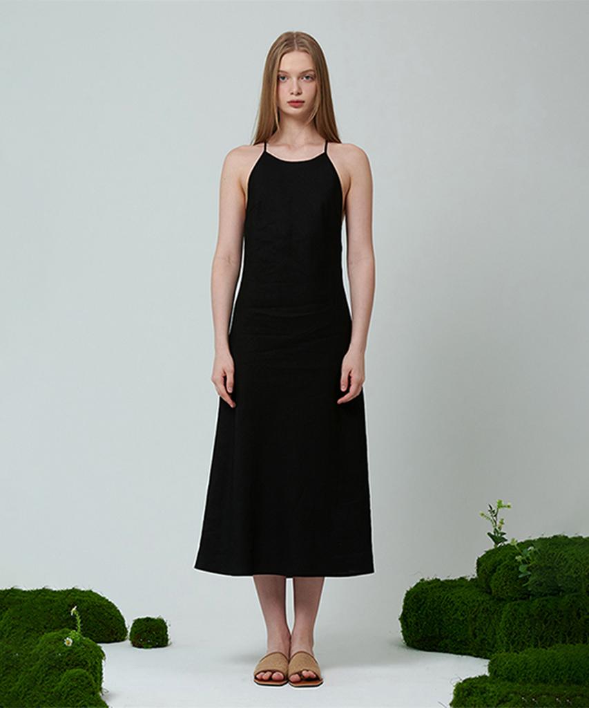 Pin Black Linen Halter Dress Black