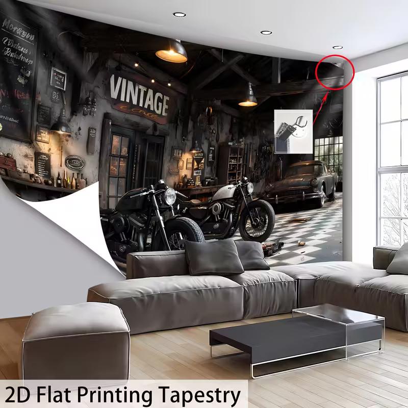 Man Cave Motocyklové Pozadí Vintage Autodílna Foto Budka Pozadí