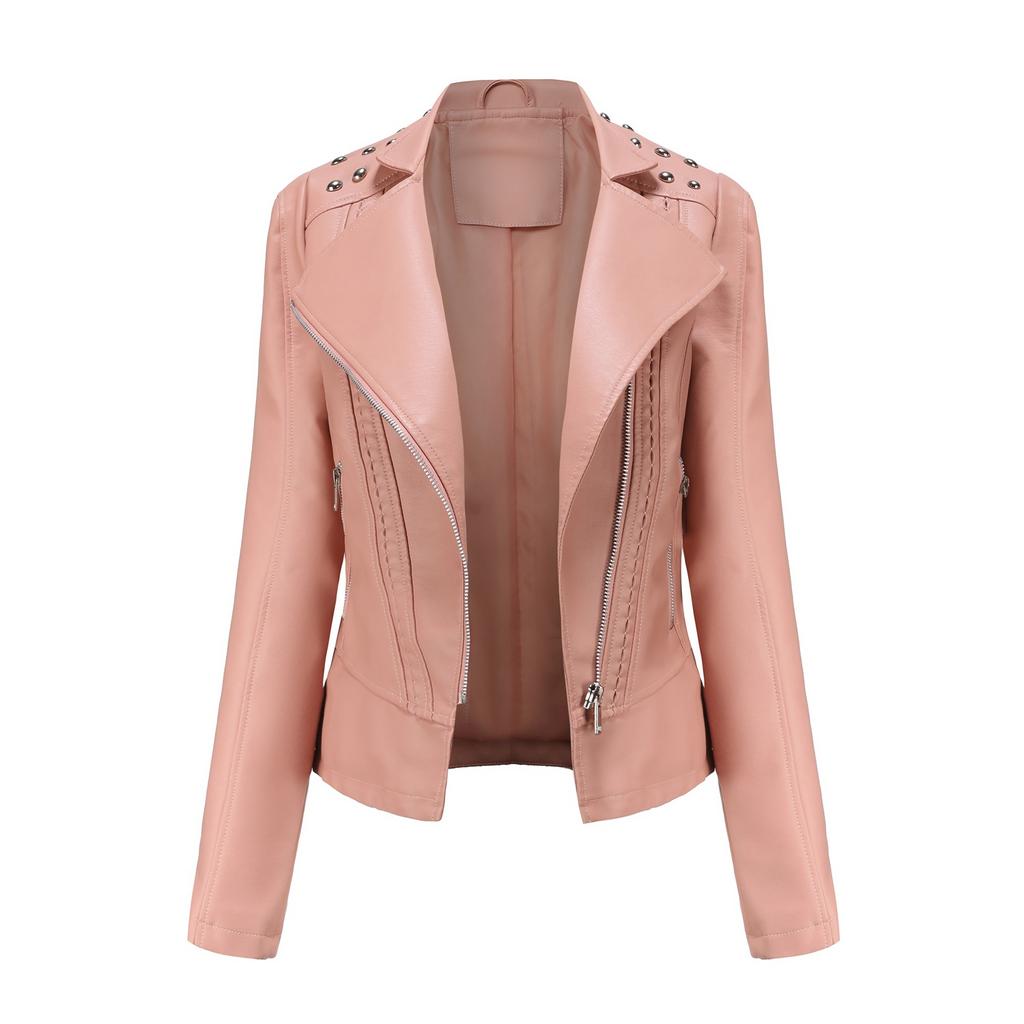 Women PU Leather Jacket Motorcycle Biker Short Coat Motorcycle Racer Lapel Collar Punk Rock Crop Blazer Stylish Rivet Outerwear Fashion Tops Outfit