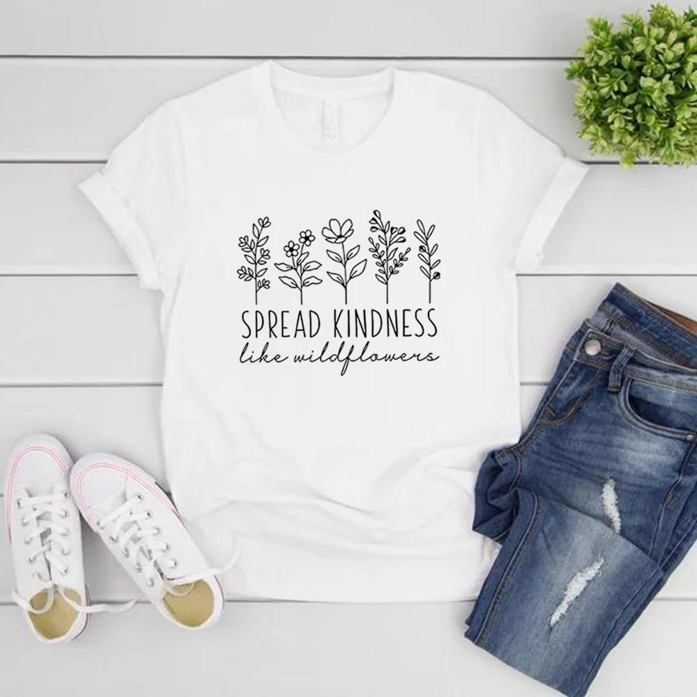 Kindness TShirt Inspirational Shirt Be Kind Tee Casual Women Short Sleeve Graphic T Shirts Flower Tshirt Spread Kindness Tops