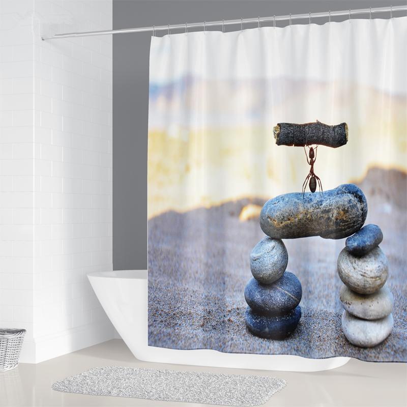 Pebble Printed Shower Curtain Mildew Washable Curtain With Hook Bathroom Decorative Curtain Rocks 3D Shower Curtains 240*180Cm