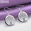 925 Sterling Silver Tree Pattern Round Dropped Earrings Jewelry