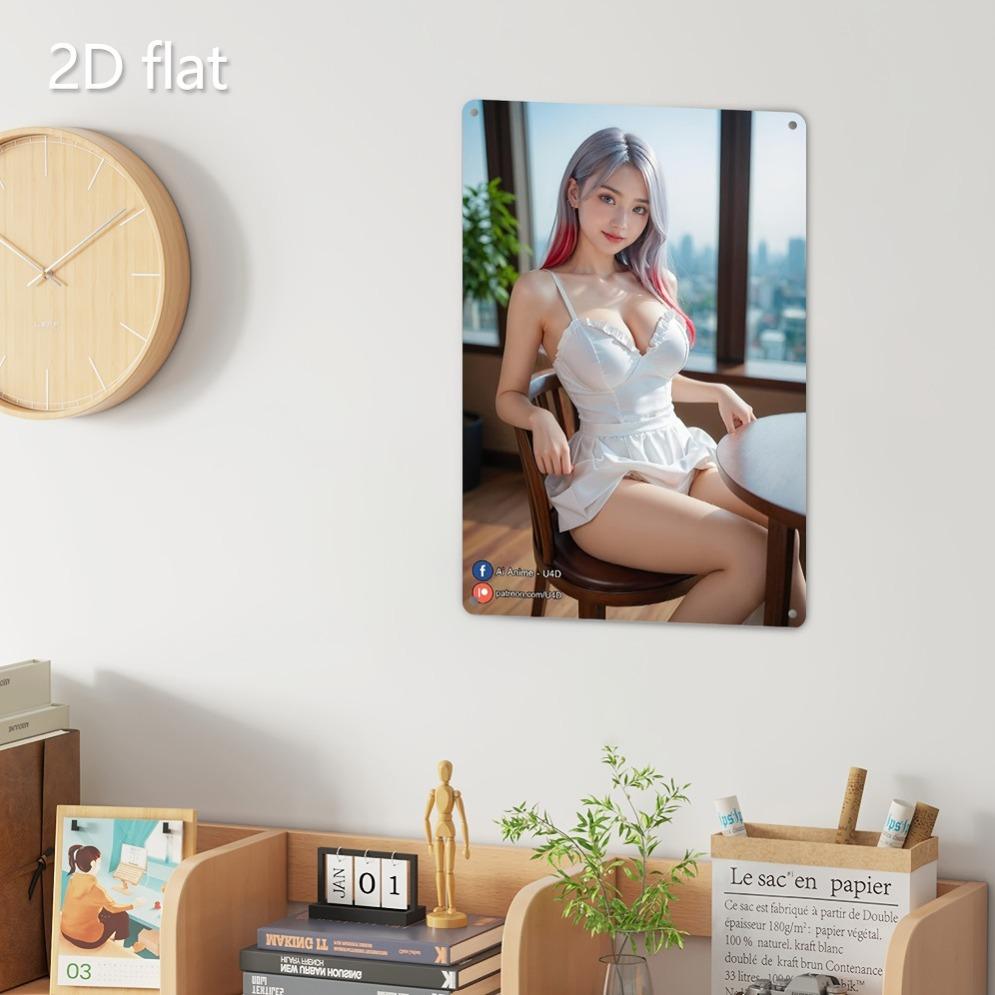 Vintage Metal Wall Art Elegant Long-Hair Woman - 2D Flat Design Weatherproof Iron Sign 7.87x11.8in Pre-Drilled Indoor Outdoor De