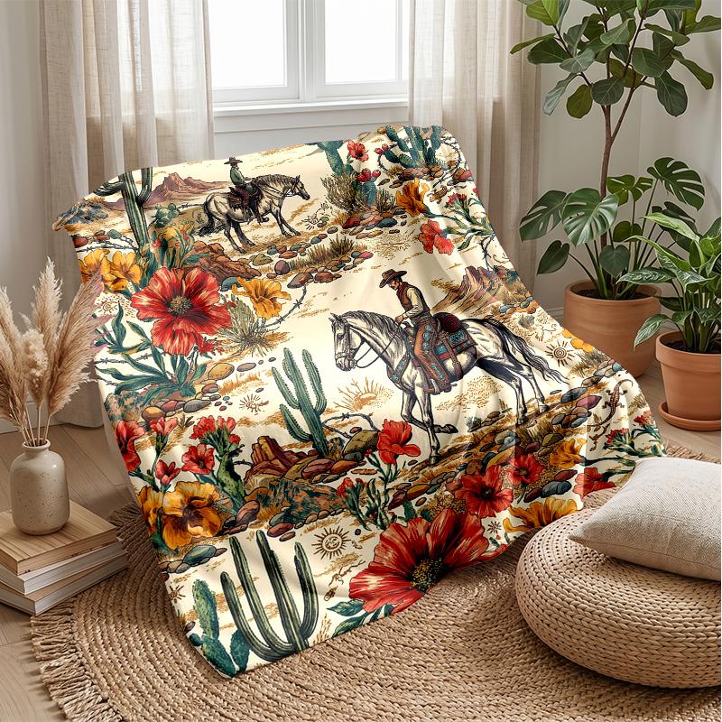 Western Desert Adventure 5 Theme Blanket Lightweight Warm Flannel Blanket Decorative Throw Blanket for Home Decoration