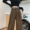 Trendy Coffee High-Waisted Wide-Leg Denim Jeans for Women: Versatile, Slimming, Casual, Loose-Fit Brown Pants