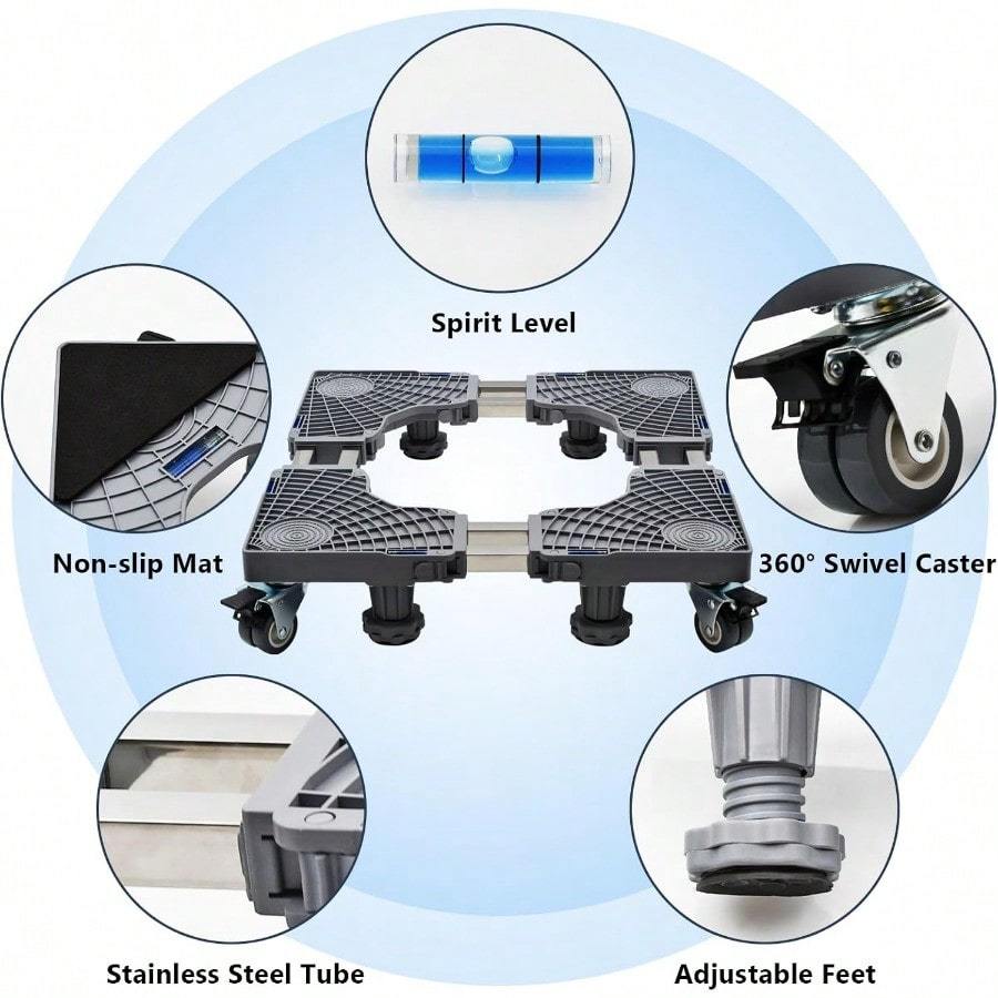 Updated Fridge Stand Mobile Base With Double Pipes 4 Locking Wheel 4 Strong Feet Adjustable Furniture Dolly Washer Dryer Machine.