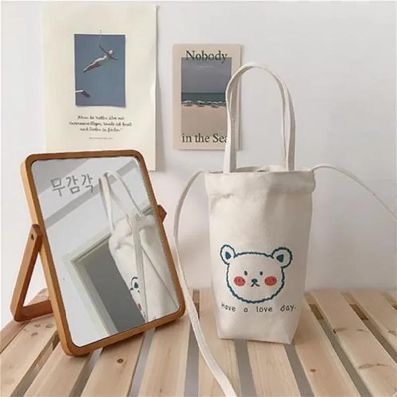 Canvas Bucket Small Tote Bag, Cute Carto Mini Crossbody Bags for Women Girls Carrying, Kettle, Water Cup, Umbrella, Phe Bag
