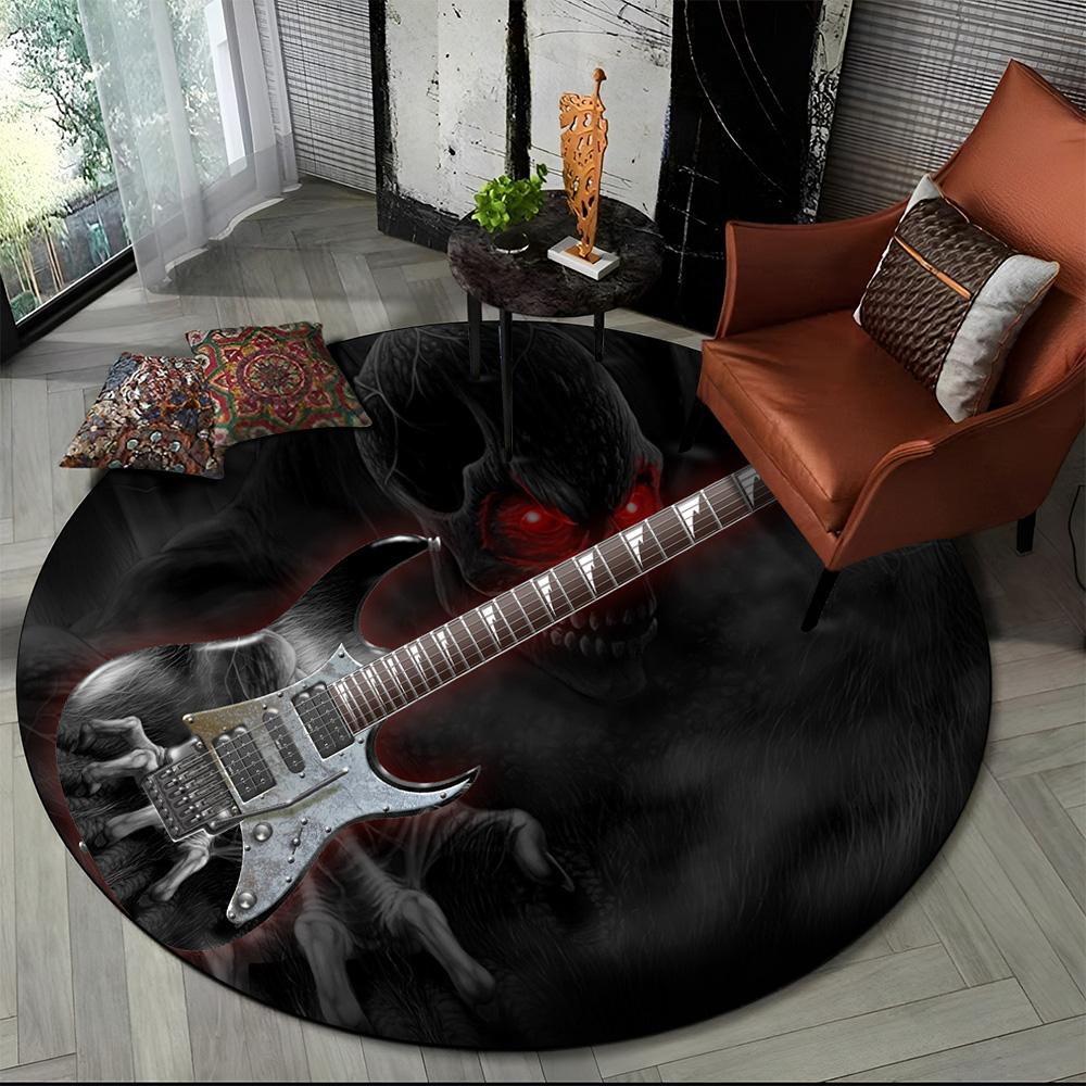 Electric Guitar Classical Guitar Round Carpet Rug for Living Room Bedroom Child Playroom Decor,Pet Area Rug Non-slip Floor Mat