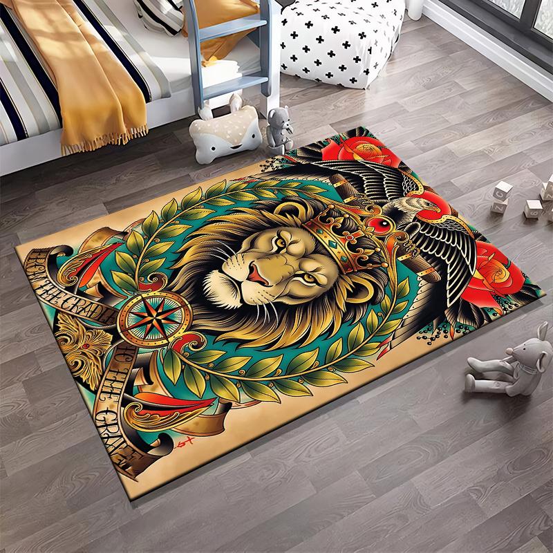 Majestätischer Löwe mit Krone und Adler Kunst Design Wohnzimmer Teppich Geeignet zur Verwendung als Anti-Rutsch für Wohnzimmer Schlafzimmer Sofas