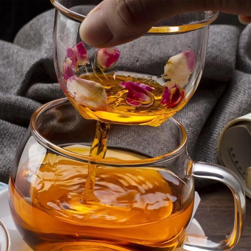 Kantoor hittebestendige glazen thee-koffiemok met deksel en infuser Transparante hoge borosilicaatglasfilter theekop waterfles