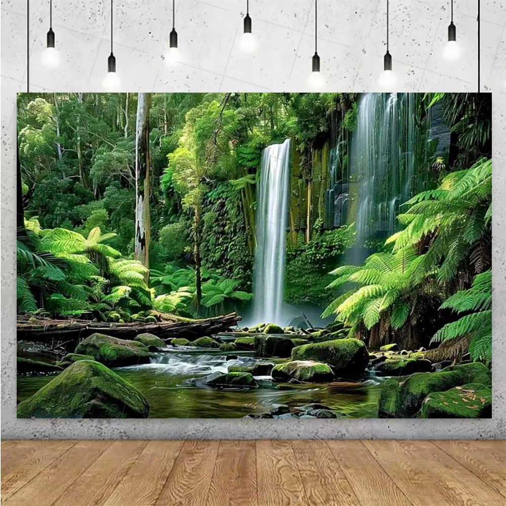 Forest Waterfall Wonderland Backdrop Supplies Rainforest Natural Scenery Background Banner Wall Party Decor Photography Props