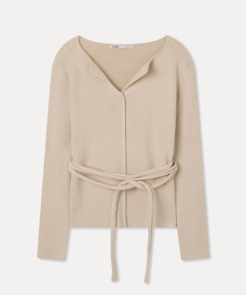 MIXXO Open Collar Ribbed Strap Pullover_Miwkag314T