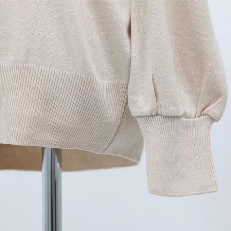Shiz Madam Women S Pearl Necklace Decoration Balloon Sleeve Knit Top T57213