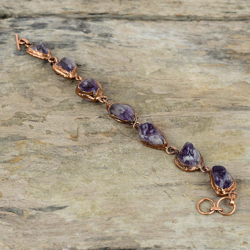 Super 23 Amethyst Roharmband Elektrogeformtes Kupferarmband Verstellbares Kettenarmband Elektrogeformtes handgemachtes Schmuck Edelsteinarmband