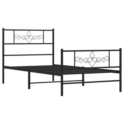 Metal Bed Frame with Headboard and Footboard Black 90 X 190 Cm