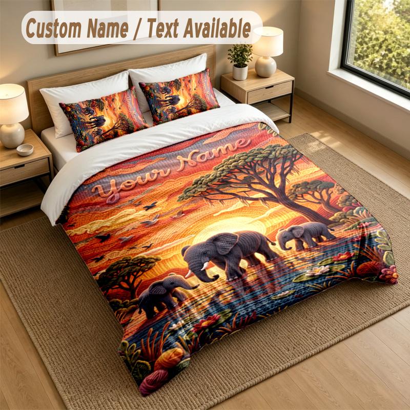 Set Biancheria da Letto Personalizzato a Tema Elefante 3 Pezzi Testo e Nome Personalizzati 1 Lenzuolo 2 Federe Biancheria da Letto per la Casa 1 pezzo