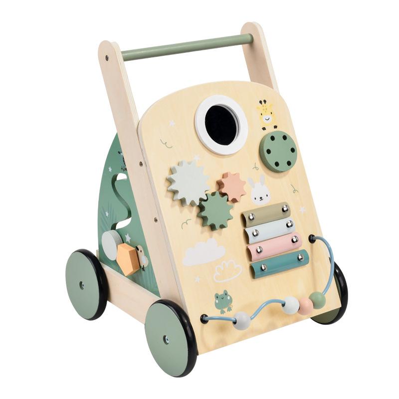 Multifunctional Baby Walker with Wooden Xylophone, Beads, and Gears - Educational Role-Playing Toy for Toddlers