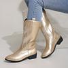 Embroidery Women Boots Gold Cowboy Boots for Women Pointed Toe Square Heel Shoes Knight Long Booties Retro Handmade Women Shoes