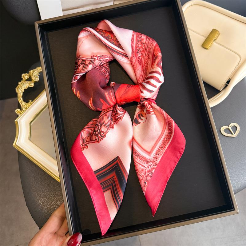 French Retro Imitation Silk Printing Silk Scarf Square Scarf High-end Shawl Sunscreen Neck Small Square Scarf Headscarf Women's Scarf