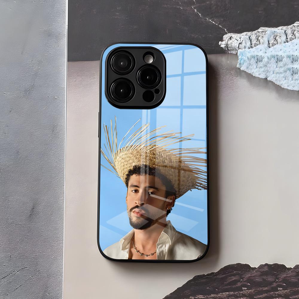 Singer B-Bad Bunny Phone Case For IPhone 17 Air 16 E Pro Max 15 14 13 Mini 12 Pro 11 Max Plus Black Glass Cover