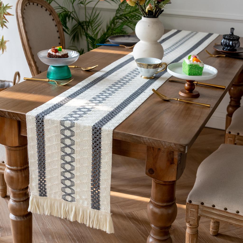 Innendekoration Tischdecke Tischläufer Lange Tischmatte Baumwolle und Leinen Gewebte Abdeckung Stoff Retro Klassisch Zuhause