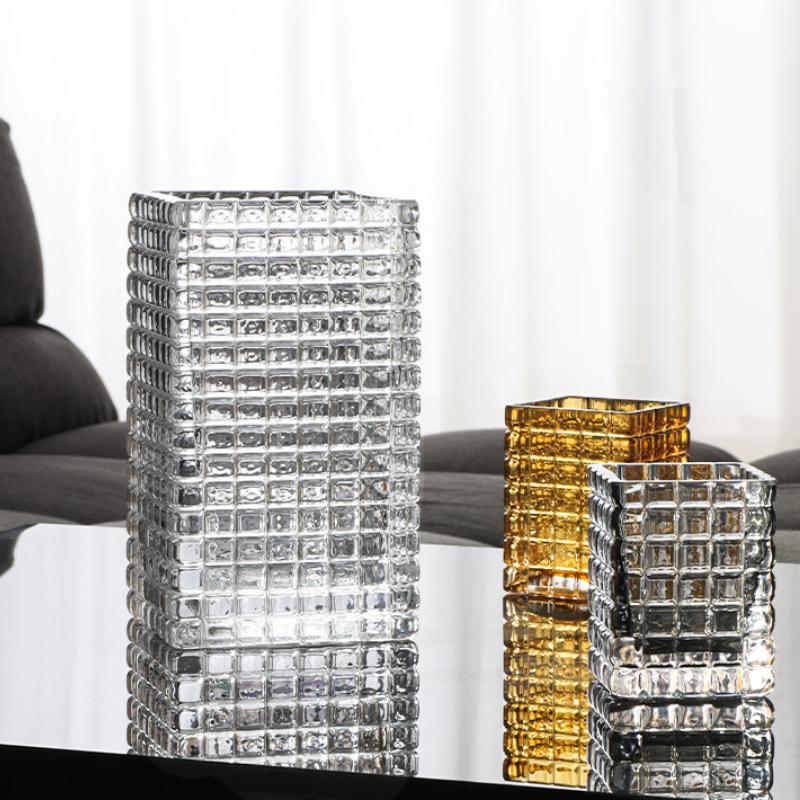 Luxury Geometric Lattice Hydroponic Transparent Glass Small Vase Living Room Household Soft Decoration Flower Ware Terrarium