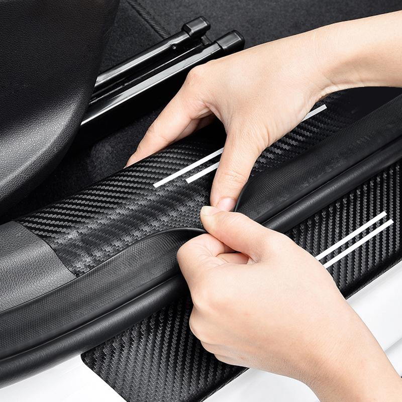 DROQ8 Car Door Sill Stickers Carbon Fiber Leather Anti-stepping Protector For Skoda Octavia VRS Rapid Kodiaq Fabia Karoq Superb Scala