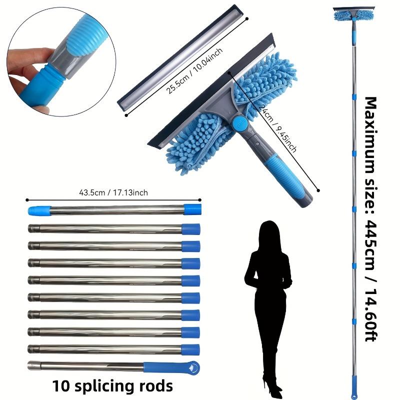 1pcs 2-in-1 High-Rise Window Cleaner Reusable Squeegee & Extendable Pole for Glass Scrubbing Stainless Steel Edge