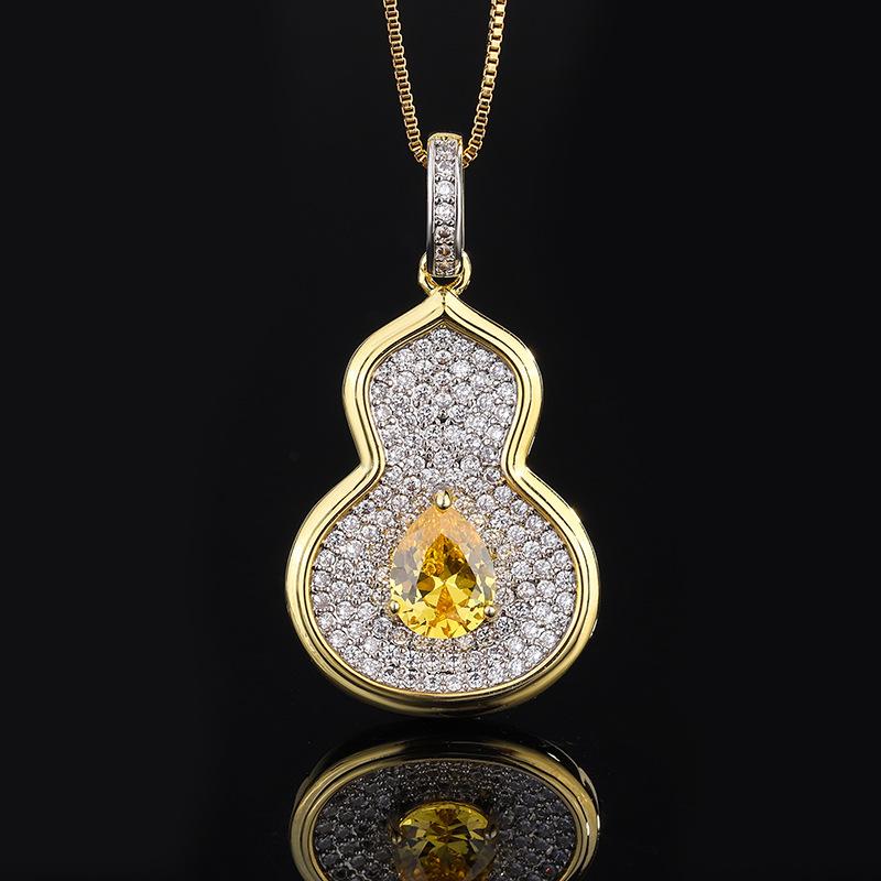 Fashion Retro Colored Treasure Necklace Gourd Pendant Inlaid With Zircon Emerald Collarbone Chain In Sapphire Necklace