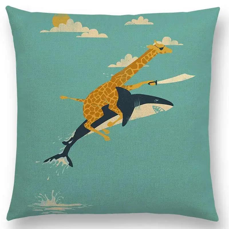 Latest Cartoon Animals Cute Shark Cat Bird Giraffe Penguin Whale Polar Bear Hippo Panda Cushion Cover Car Sofa Throw Pillow Case