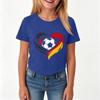 Girls Casual Short Sleeve Crew Neck T Shirt with Soccer Ball and Heart Print Suitable for Everyday Wear and Outdoor Activities