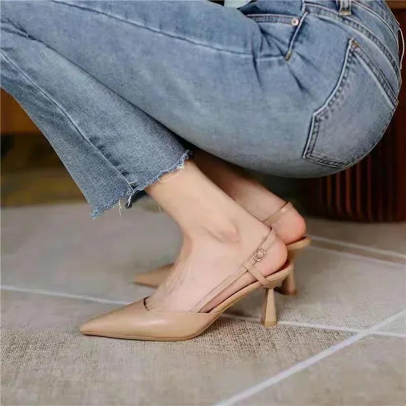 Fashion Shoes for Women 2024 Pointy Slingbacks Ladies Heels Summer Fashion Versatile Pumps Shallow Slip on Shoes Female Party Sandals