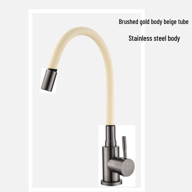 Universal Stainless Steel 304 Kitchen Faucet with Colored Silicone Hose, Rotating Sink Fixture.