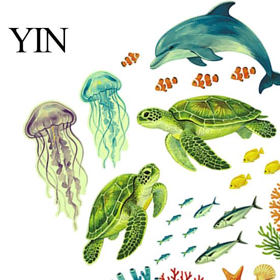 Removable Dolphin Turtle Wall Decor Ocean Themed Glow in The Dark Toilet Seat Stickers, Waterproof PVC Marine Life Decals for Tropical Fish
