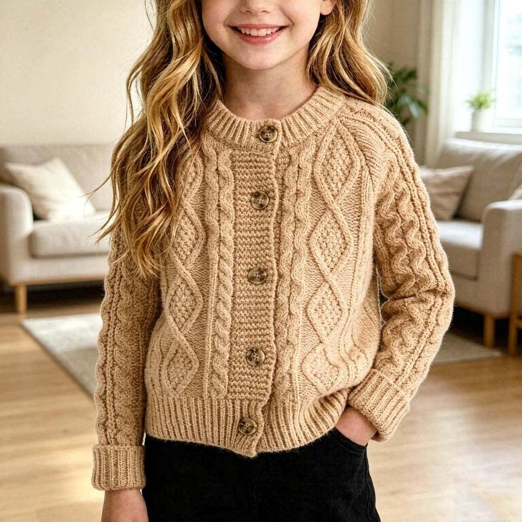 Kids Cable Knit Long Sleeve Cardigan Color