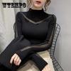Tröja med halv turtleneck-tröja, genomskinlig långärmad stickad tröja, Skinny Stretch-tröja