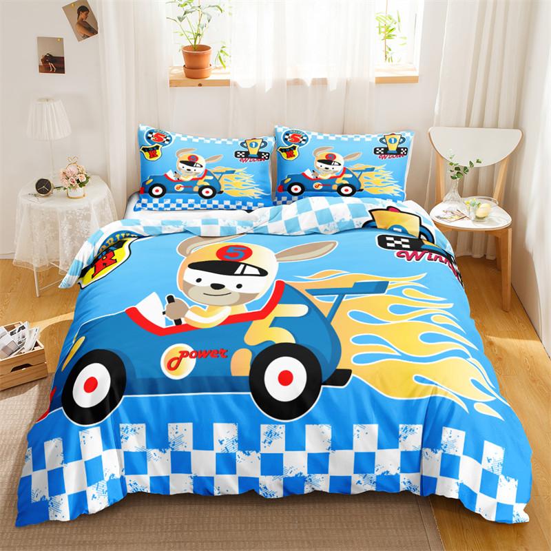 Travel Guide Duvet Cover Set Cartoon Route Car House Building Pattern Bedding Set Microfiber Travel Theme King Size Quilt Cover