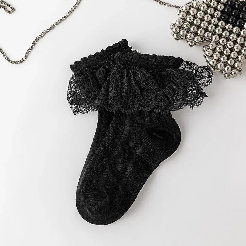Girl Frilly Socks Lace JK Calf Sock for Kids Sweet Princess Ruffle White Black Color Sock for Children Spring Summer Clothing