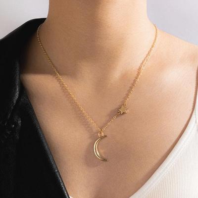 Collar con colgante de cobre de cadena larga para mujer, moda Luna, estilo europeo y americano, joyería de cuello Vintage Simple
