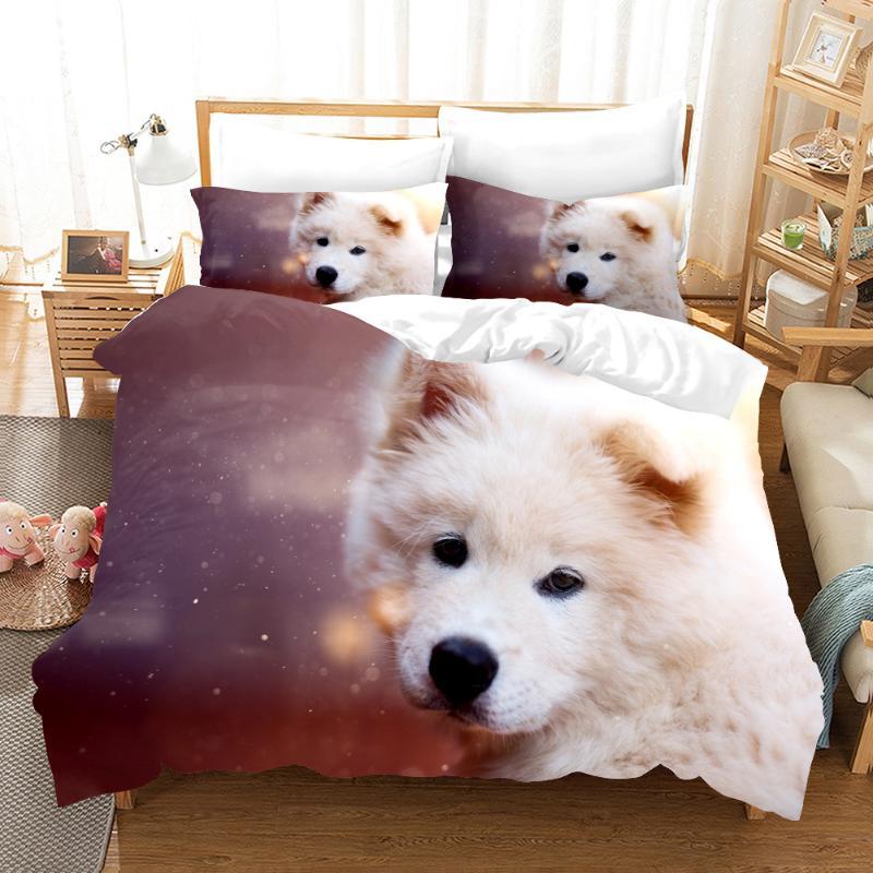 Federa per Piumone Cane Samoyedo Carino - Verde Erba Adorabile Tema Animale Per Bambini Ragazze e Adulti